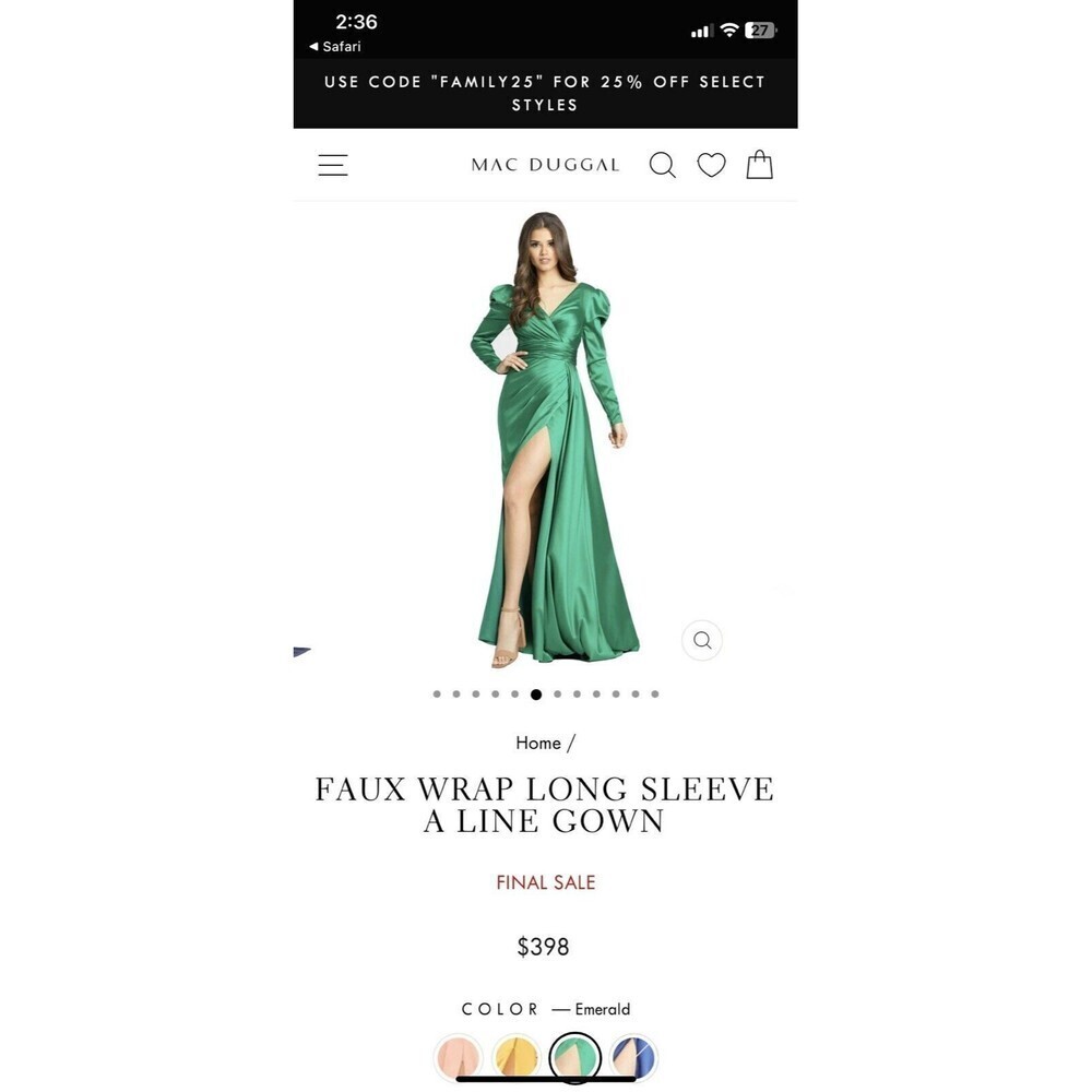 Mac Duggal Gown Size 12 In An Emerald Green! NWT! Be The Bell Of The Ball!